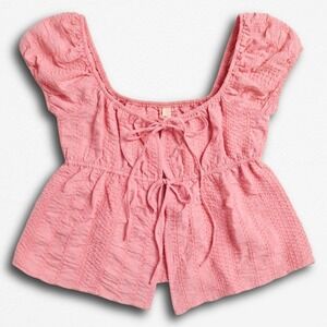 Evolutionary Pink Smocked Babydoll Top Tie Front Fairycore Y2K Deadstock Womens
